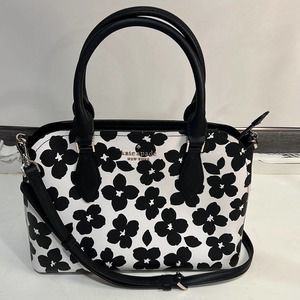 KATE SPADE NEW Darcy Bloom Black & White Graphic Satchel with Crossbody Strap